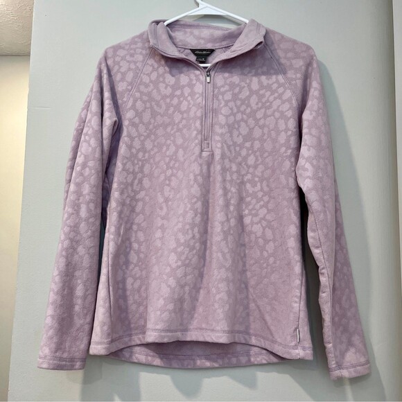 Eddie Bauer Pink Leopard Print Fleece Quarter Zip Pullover size Medium - Picture 1 of 3